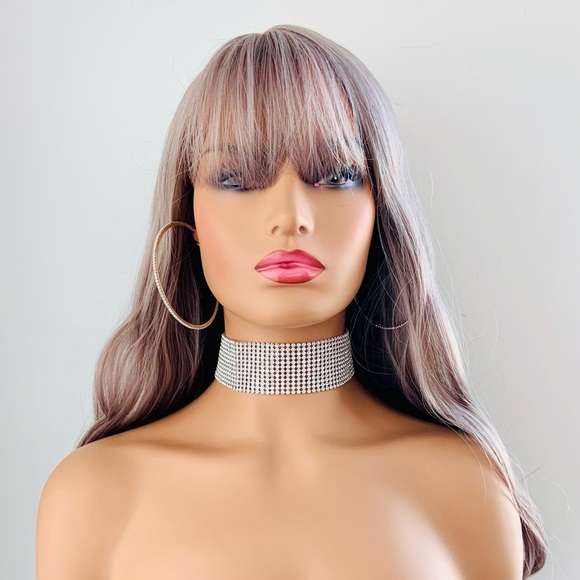 A Very Pretty 22” Ash Berry Color Synthetic Wig with Bangs / “Put On & Go” - Picture 8 of 11
